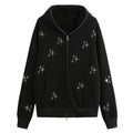 Loose XINGX Rhinestone Zipper Hooded Sweater