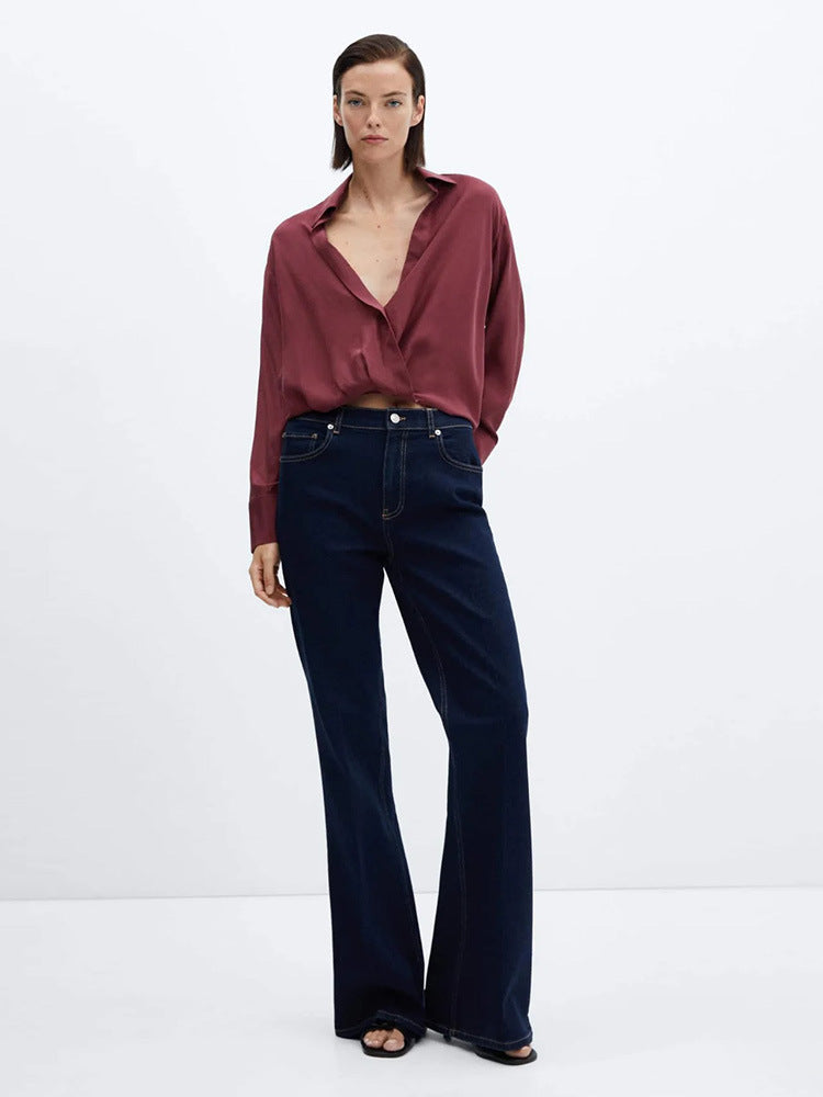 Jeans skinny a vita alta in Tencel elasticizzato a quattro vie con stile retrò, marca Valstrend shop.