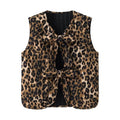 Maglietta slim fit da donna Valstrend in velluto a coste leopardato con fiocco e allacciatura, stile casual e alla moda.