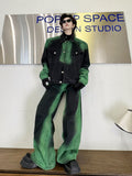 Completo di giacca e pantaloni in jeans con sfumature nere e verdi, stile casual e moderno di Valstrend shop.