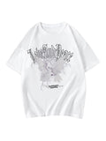 T-shirt donna Valstrend con maniche corte, stampa letterale e motivo casual, collo rotondo e vestibilità morbida.