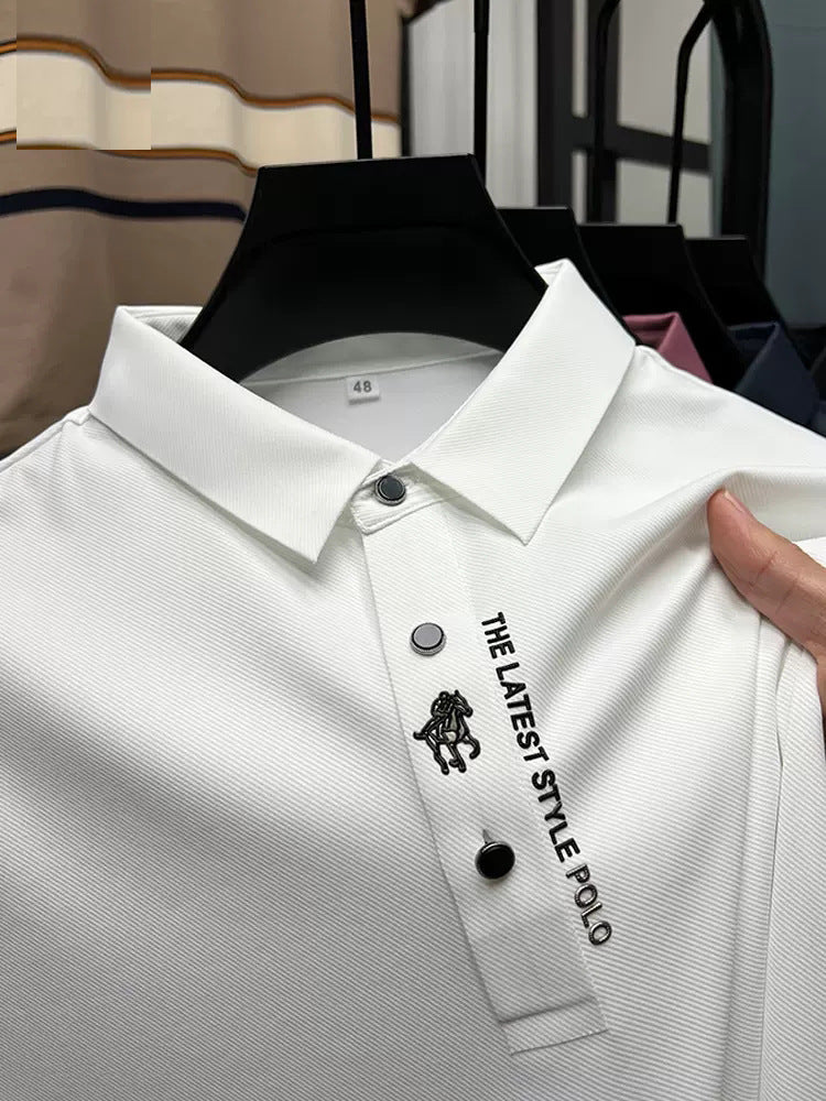 Maglietta polo da uomo Valstrend, stile business casual, manica corta, tessuto in seta ice senza cuciture e colletto elegante