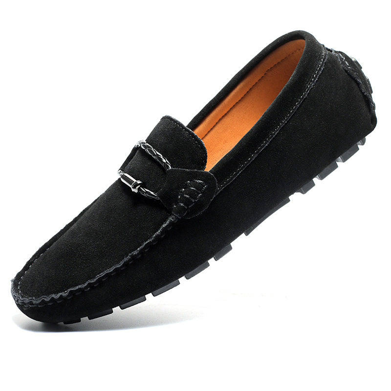 Scarpe slip-on britanniche Valstrend in stile classico leisure gommino, comode e eleganti in pelle nera.
