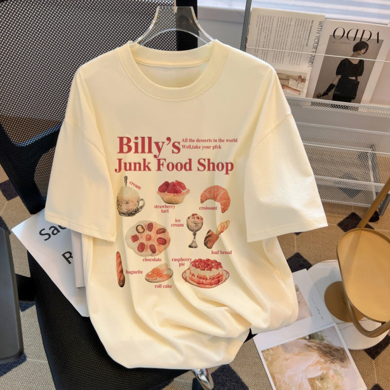T-shirt donna a maniche corte di lunghezza media con stampa, vestibilità morbida e ampia, marca Valstrend shop, taglia grande