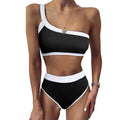 Costume bikini a fascia singola per donna, alta vita e taglio, colore unito, marca Valstrend, in tessuto aderente e elegante