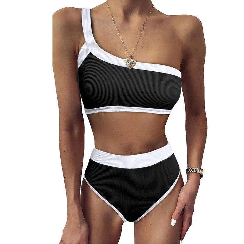 Costume bikini a fascia singola per donna, alta vita e taglio, colore unito, marca Valstrend, in tessuto aderente e elegante