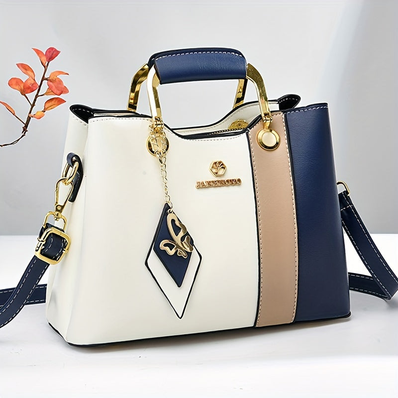 Chic Colorblock Women's Handbag - Durable, Waterproof PU with Adjustable Strap, Magnetic Closure, and Polyester Lining - Versatile Crossbody & Shoulder Bag for Everyday Fashion