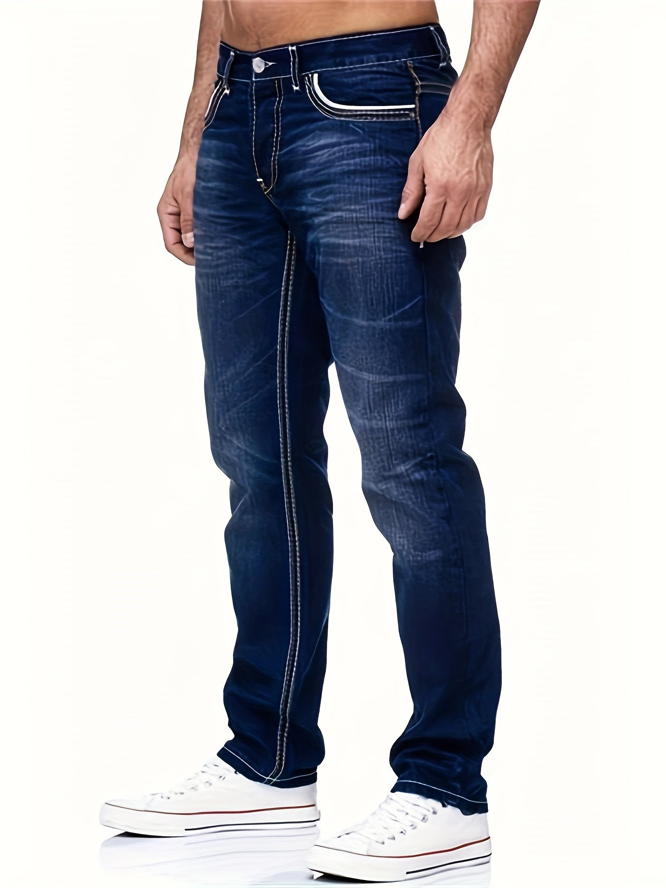 Jeans casual da uomo Valstrend, stile street chic, design classico, alta elasticità, vestibilità comoda e moderna.