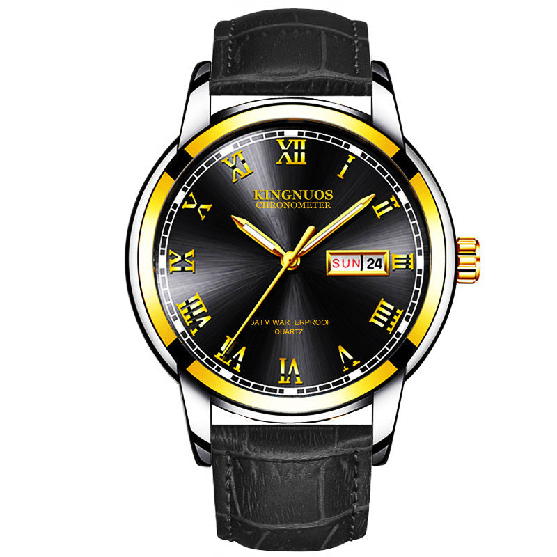 Orologio da polso Valstrend con cinturino in acciaio, calendario doppio e stile business, senza meccanismo a carica.