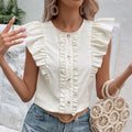 Camicia minimalista a colori puri Valstrend, top versatile con maniche corte e volant, morbida e leggera.