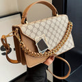 Chic Geometric Print Crossbody Bag with Decorative Chain Strap - Women's Fashion Faux Leather Handbag