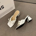 Sandali donna Valstrend con fiocco in satin in stile francese, tacco spesso e alto, perfetti per un look elegante e alla moda.