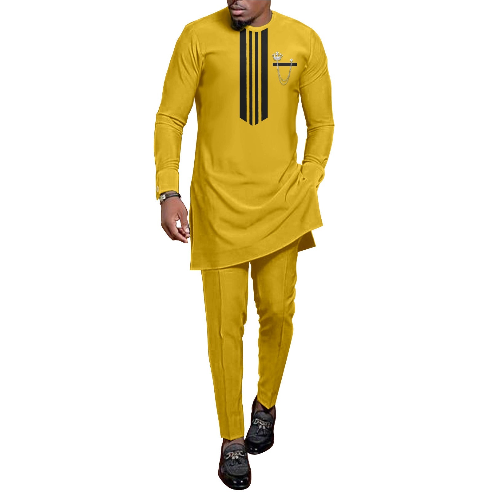 Completo da uomo Valstrend con stampa etnica africana in batik di cotone, abbigliamento casual e confortevole