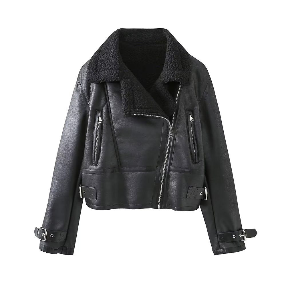 Giacca donna valstrend a maniche lunghe con cerniera, tasche, cintura e design doppio lato in tinta unita, stile versatile e elegante