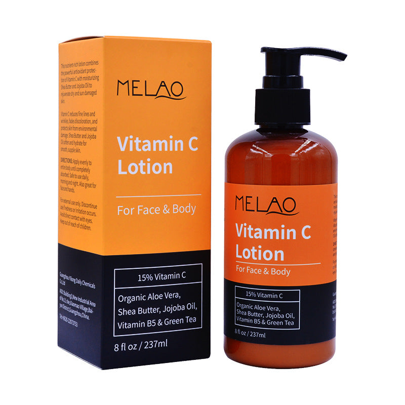 Loción corporal hidratante para mujeres con vitamina C de Valstrend, frasco de 250 ml con textura blanca y etiqueta en la botella