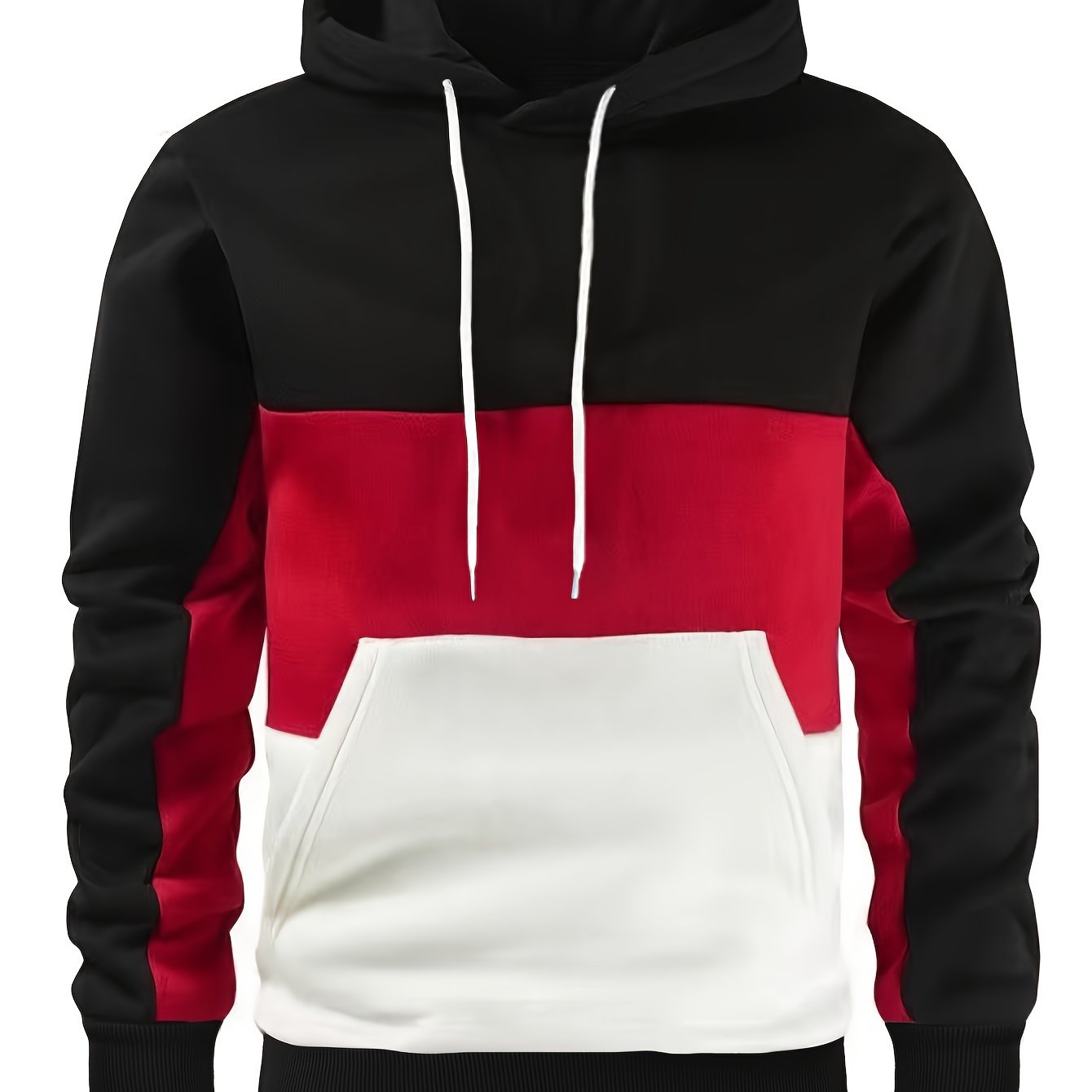 Men's Casual Color Block Hoodie - Thick, Warm Pullover with Kangaroo Pocket for Fall/Winter, Machine Washable