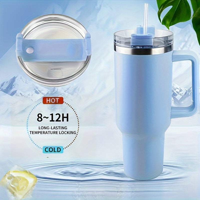1pc Stainless Steel Tumbler with Lid and Handle, 40oz Insulated Travel Mug with Straw - Leakproof Drinking Cup for Car, Office & Home - Suitable for Various Models, Durable Drinkware, Ideal for Gifting