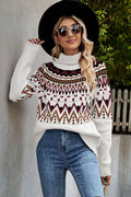Maglione girocollo in stile vintage con motivo jacquard, taglia grande, in maglieria Valstrend, tessuto caldo e morbido.