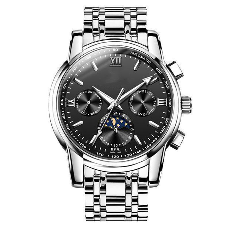 Orologio da uomo waterproof luminose Valstrend, quadrante in vetro, cinturino in silicone nero, dettagli luminosi, stile moderno