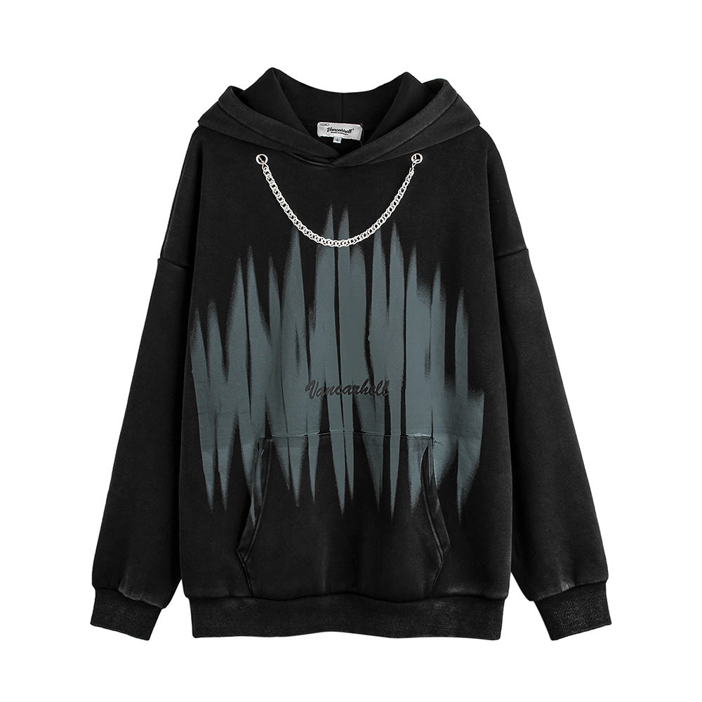 Felpa con cappuccio da uomo Valstrend con stampa astratta e graffiti, tessuto spazzolato, stile casual e moderno.