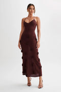Vestito da donna Valstrend con gonna a bretelle, fiore tridimensionale, maglia, senza schiena e lacci, stile elegante e femminile