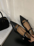 Scarpe con tacco chunky stile francese Valstrend, punta appuntita e fibbia vintage, scarpe rétro eleganti.