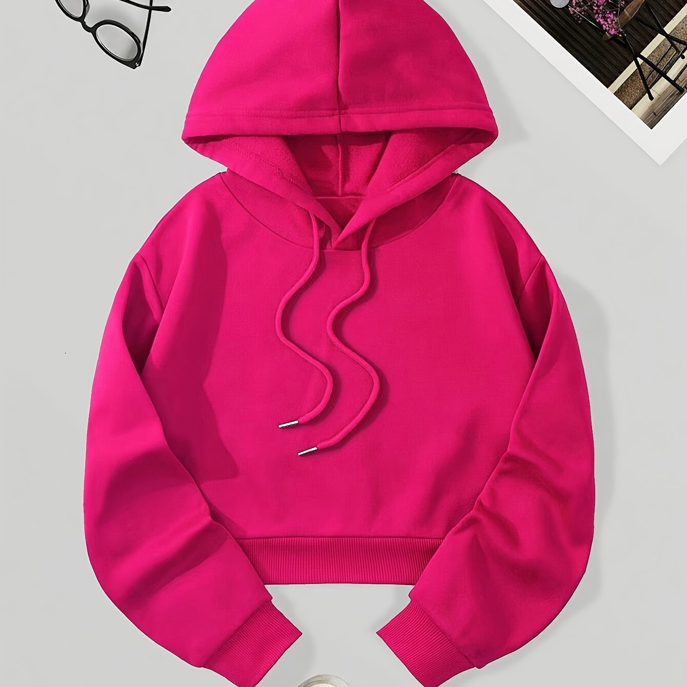 Women's Basic Warm Hoodie, Short Cropped Long-Sleeve Casual Sweatshirt, Spring Fall Winter Outerwear
