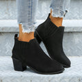 Stivali donna Valstrend con tacco chunky, punta affilata, taglie forti, stile europeo e americano, in pelle nera.