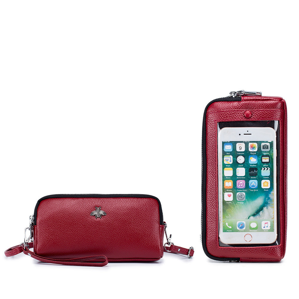 Borsa a tracolla in vera pelle Valstrend, doppio strato e multifunzione con zip, elegante e resistente, vista frontale.