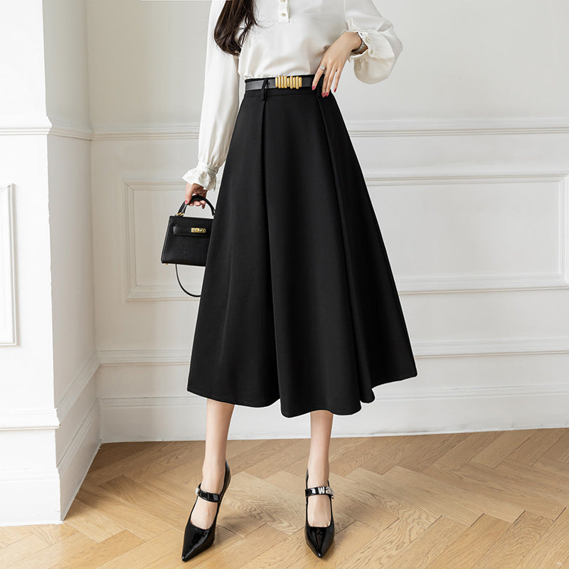 Vestito midi a vita alta Valstrend OL Commuter, tessuto in tessuto leggero, con collo a V e silhouette elegante.