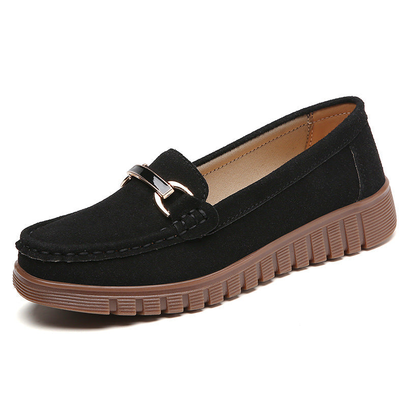 Scarpe da donna stile britannico Valstrend, scarpe flat eleganti con dettagli classici in pelle nera.