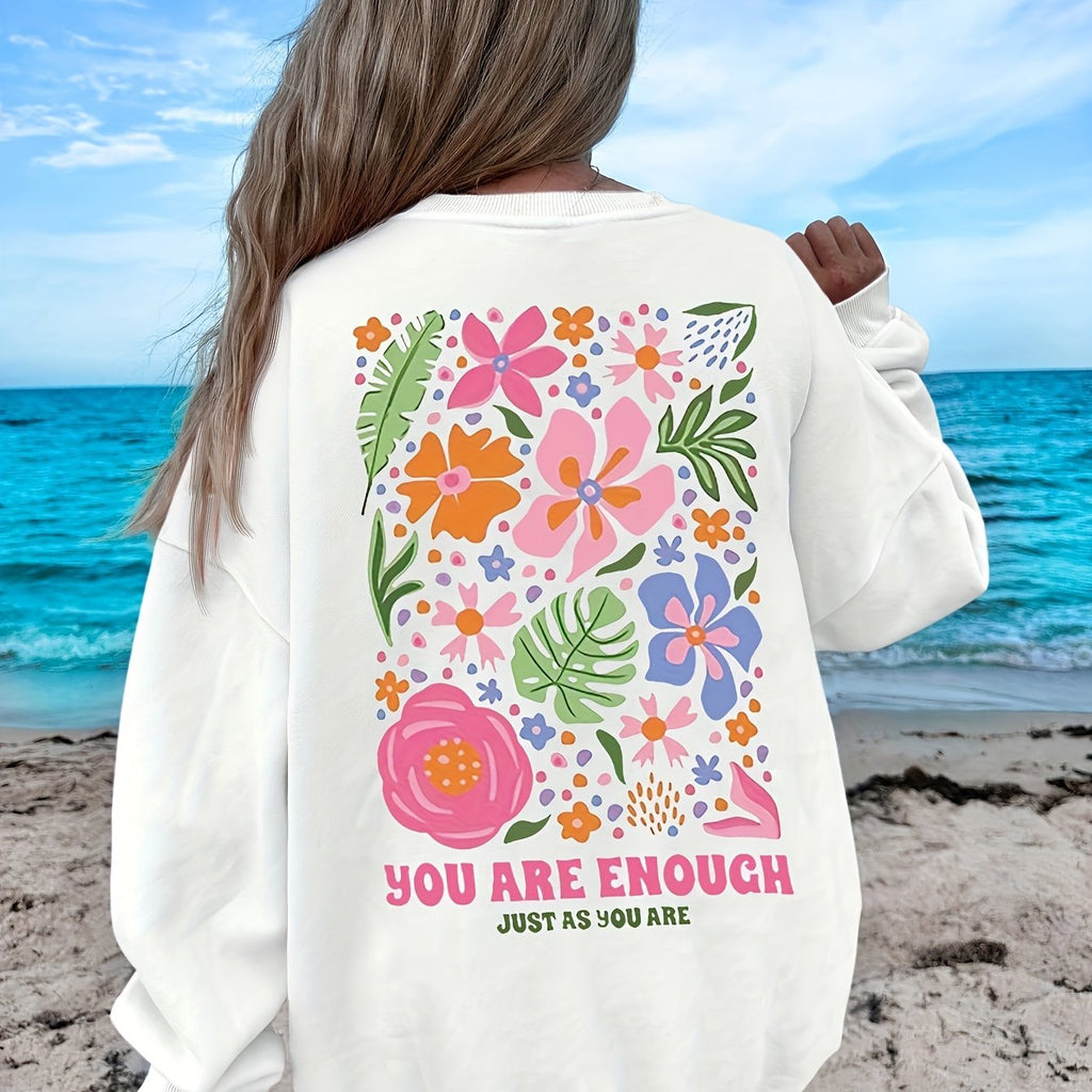 Women's Tropical Print Fashion Sweatshirt - Casual Polyester Crew Neck Pullover, Machine Washable
