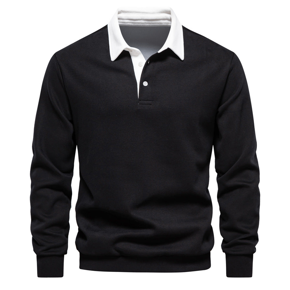 Felpa con colletto polo e maniche lunghe, stile trendy europeo, marca Valstrend. Mostra il design casual e moderno.