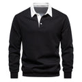Felpa con colletto polo e maniche lunghe, stile trendy europeo, marca Valstrend. Mostra il design casual e moderno.