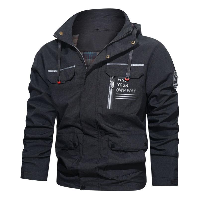Giacca casual da uomo Valstrend, giacca a vento con cappuccio sportivo e interno in fleece per uso all'aperto.