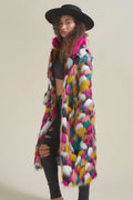 Cappotto donna valstrend con colletto in pelliccia arcobaleno, pelliccia sintetica, lungo medio, stile elegante e caldo