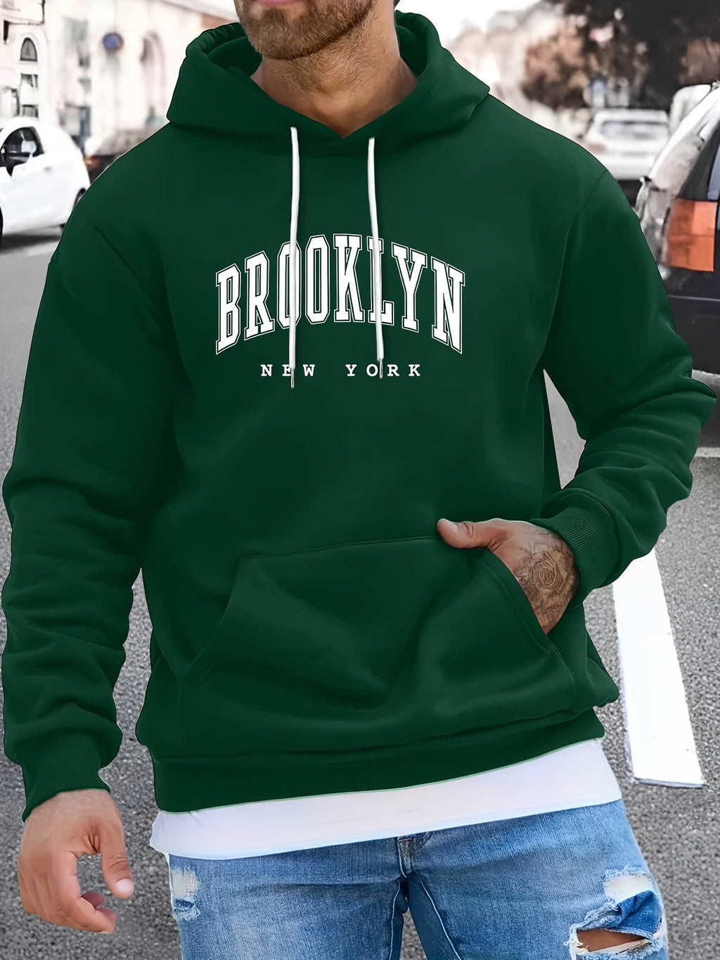 Felpa con cappuccio uomo Valstrend Brooklyn, manica lunga, stampa, calda e comoda, ideale per autunno e inverno.