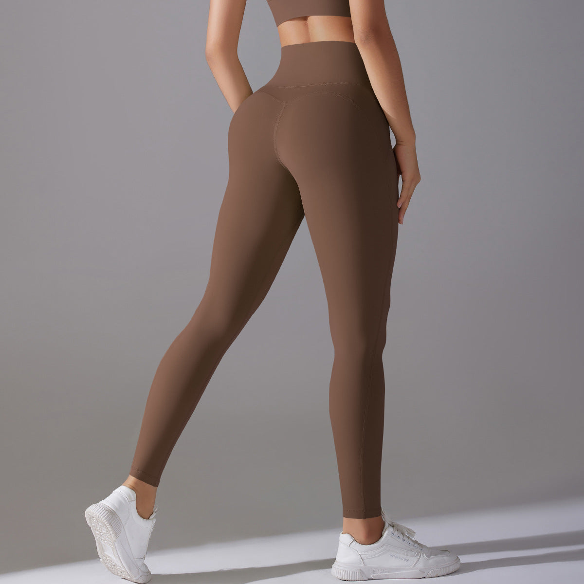 Leggings da yoga donna Valstrend, pantaloni a vita alta con effetto sollevamento dei fianchi, colore nude, tessuto morbido e aderente