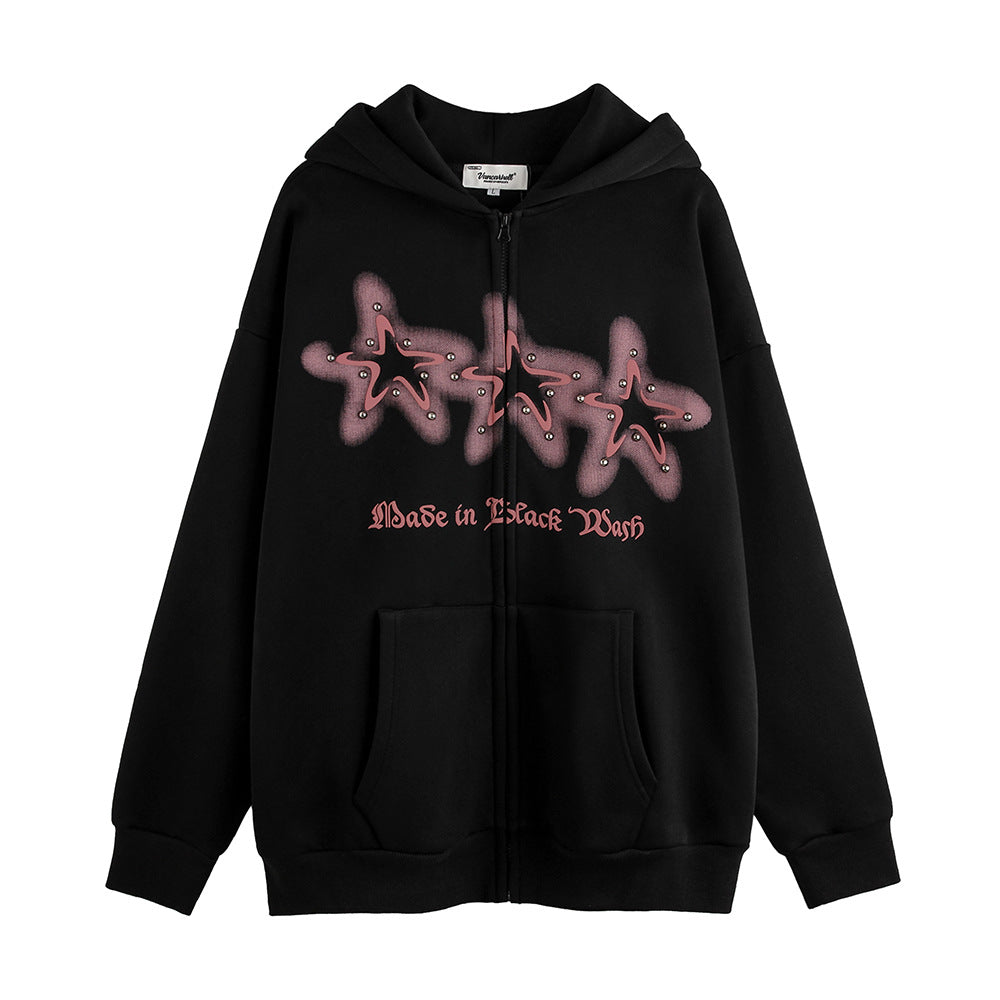 High Street Niche Five-pointed Star Brushed Hoody