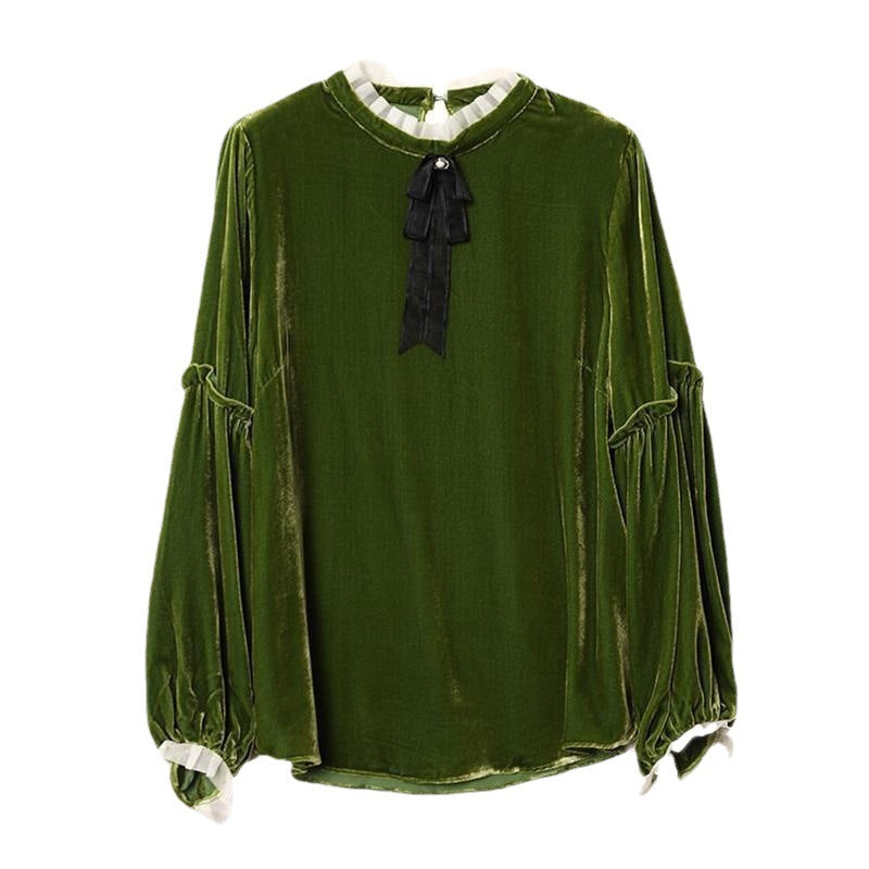 Maglione femminile a maniche lunghe in velluto di funghi Valstrend, vestibilità ampia con lacci e stile casual.