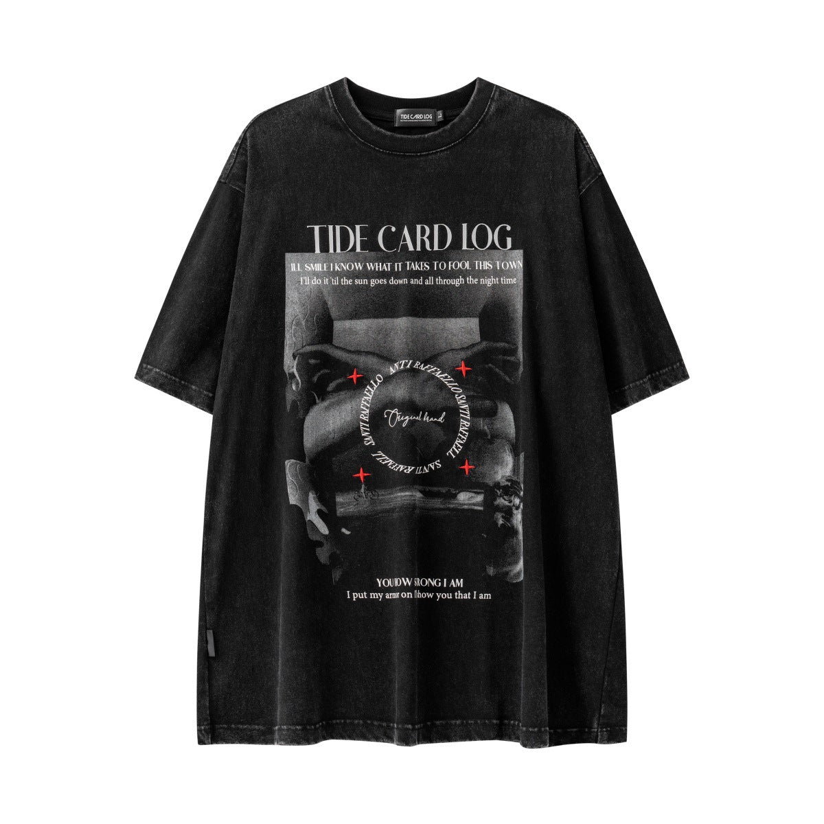 T-shirt a maniche corte Valstrend con stampa personalizzata e lavaggio a mano, stile street high street, in cotone.