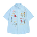 Camicia estiva a maniche corte Valstrend con ricamo di orso retrò, stampa a quadri, tessuto leggero e stile casual estivo.