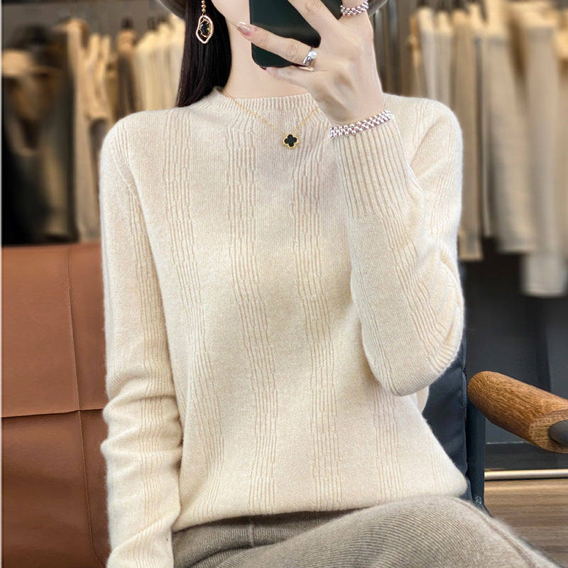 Autumn And Winter Stand Collar Vertical Stripes Wool Base Shirt