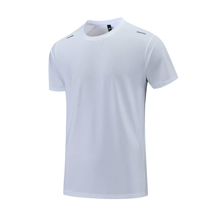 Polyester Horizontal Grid Leisure Sports Quick-drying Breathable T-shirt
