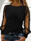 T-shirt donna Valstrend a maniche lunghe, collo rotondo, vestibilità comoda e casual, in tessuto morbido di colore neutro