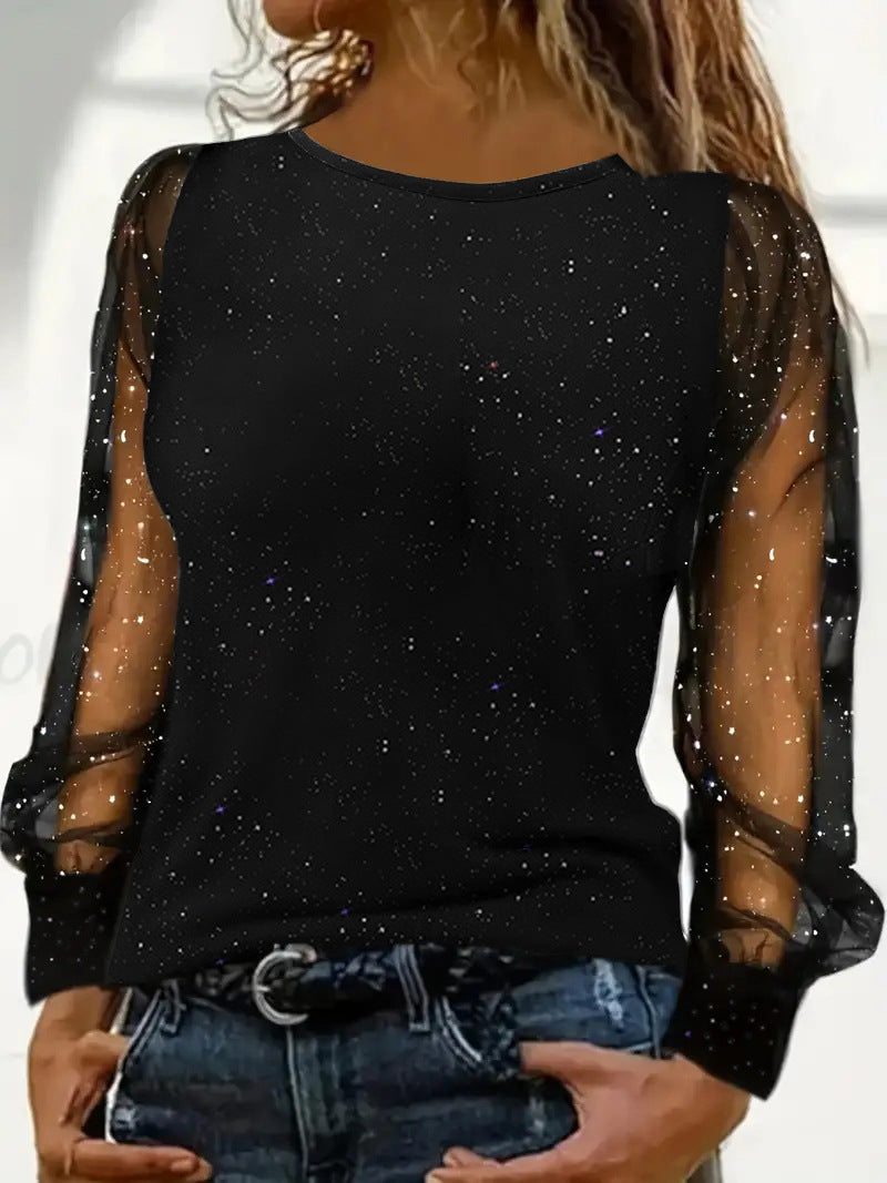 T-shirt donna Valstrend a maniche lunghe, collo rotondo, vestibilità comoda e casual, in tessuto morbido di colore neutro