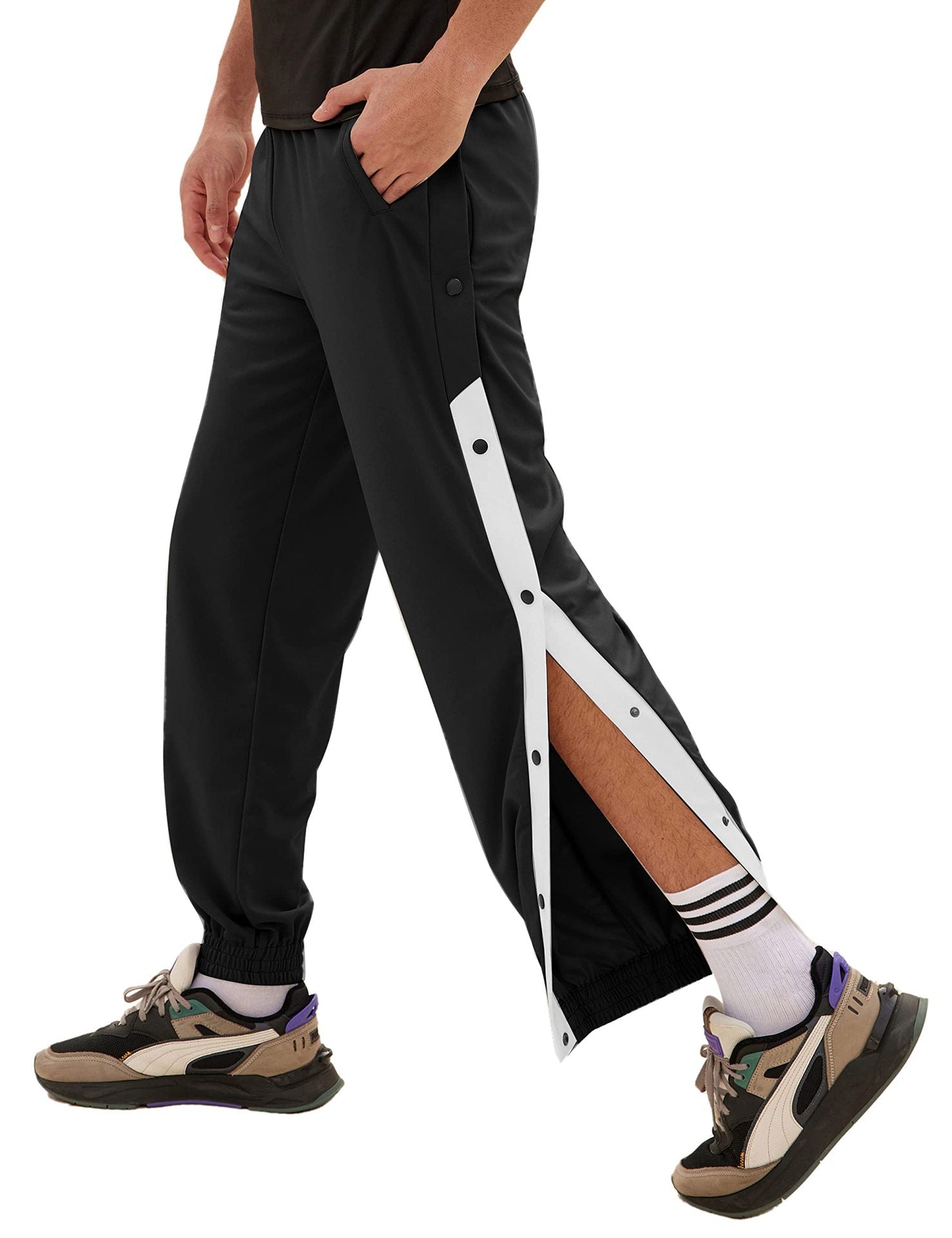 Pantaloni da uomo Valstrend con bottoni, stile sportivo, vestibilità ampia e tapered, tessuto morbido e comodo.