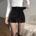 Shorts donna a vita alta e gamba larga in velluto a costine Valstrend, stile casual e alla moda, colore beige.