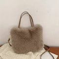 Women'S Faux Fur Shoulder Bag - Solid Color Polyester Handbag with Adjustable Strap, Buckle Closure, and Polyester Lining - Easy Care, Multi-Grid Design for Daily Wear and Special Occasions