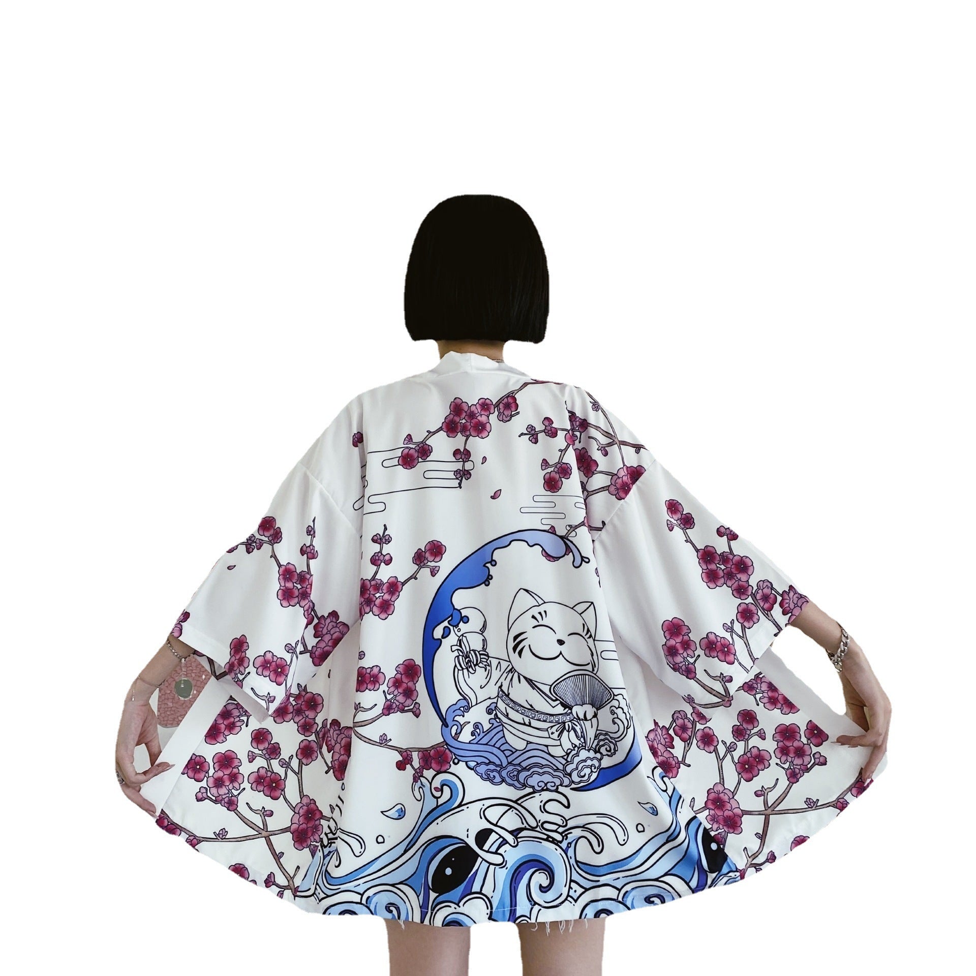 Cardigan protezione solare stile cinese con motivo gatto fortunato artistico, marca Valstrend, abbigliamento elegante e colorato.